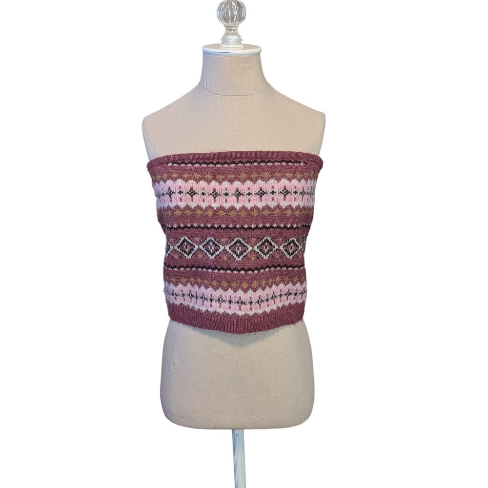 American Eagle Fair Isle Knit Tube Top Strapless Sweater Whoa So Soft NWT LG
